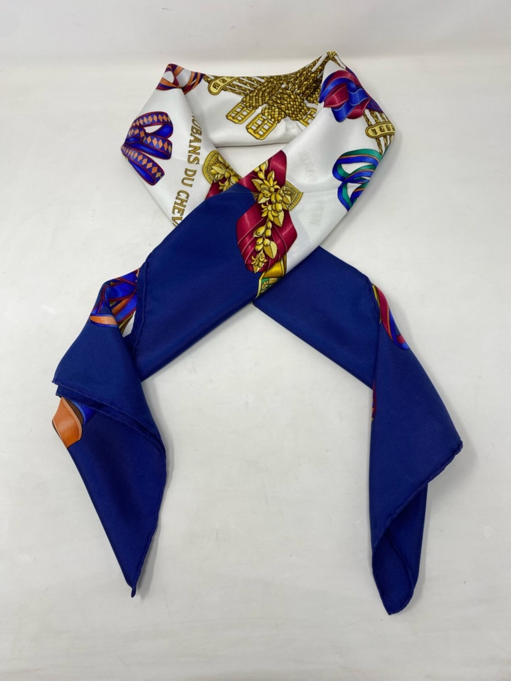 Hermes Navy Blue Multicolor 'Les Rubans du Cheval' Silk Scarf - Picture 16 of 16